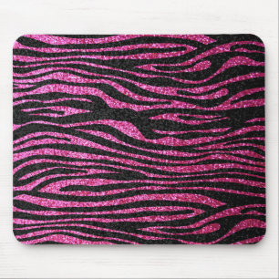 Rosa och svart zebra tryck som bling (fauxglitter) musmatta