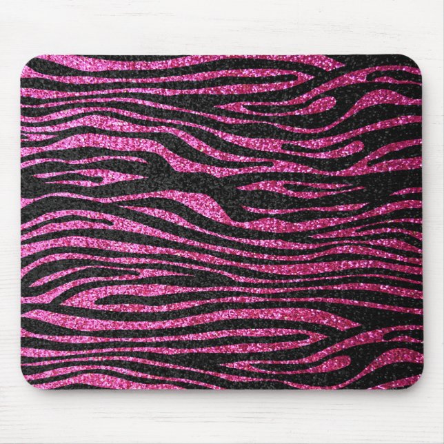 Rosa och svart zebra tryck som bling (fauxglitter) musmatta (Framsidan)