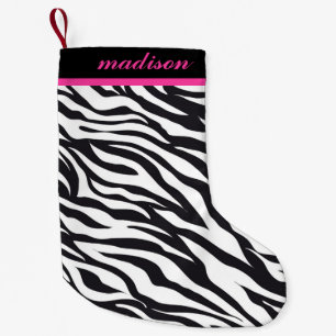 Rosa och svart zebra tryckMonogramstrumpa Liten Julstrumpa
