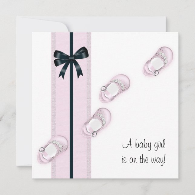 Rosa och svarta babyskor shower inbjudningar (Framsida)