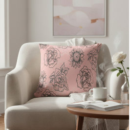 Rosa och Svarta Blommor Kudde