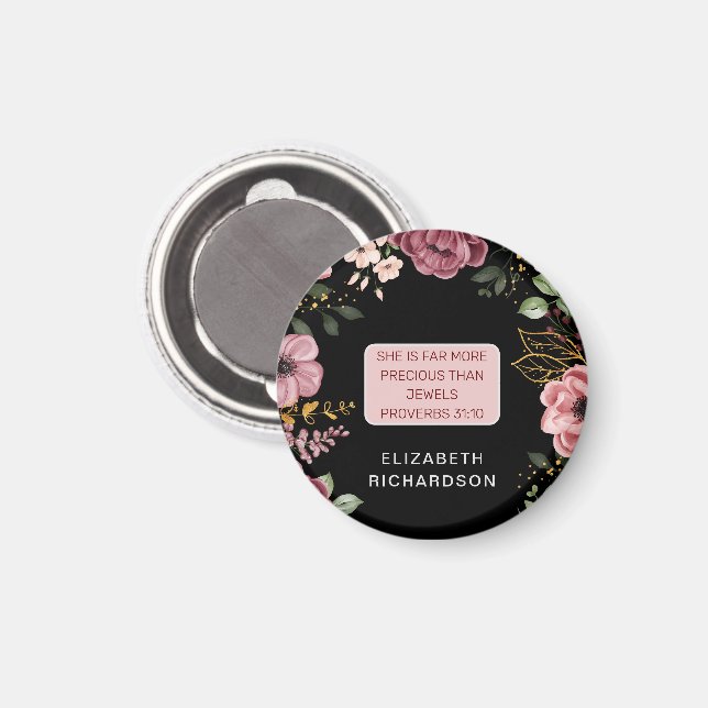 Rosa och svarta blommor Sprüche 31 Magnet (Front/Back)