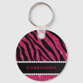 Rosa och Svarta Glitter Zebra tryck-diamanter Namn Nyckelring