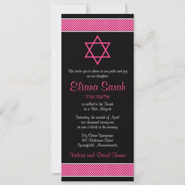 Rosa och Svarta Prickar Bat Mitzvah-inbjudan Inbjudningar (Framsida)