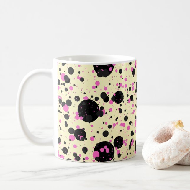 Rosa och svarta prickar Glam-mönster Kaffemugg (Med munk)