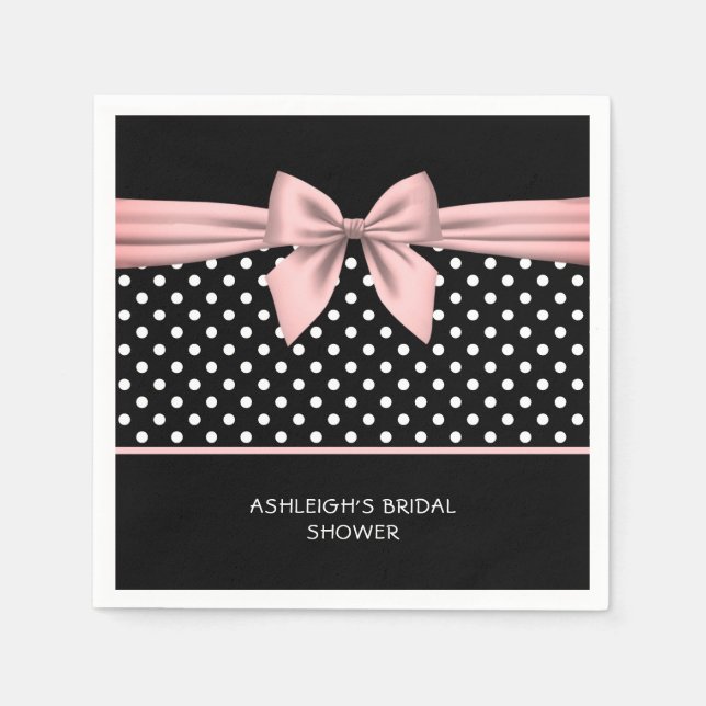 Rosa och svarta prickiga bröllopsdusch pappersservett (Framsidan)