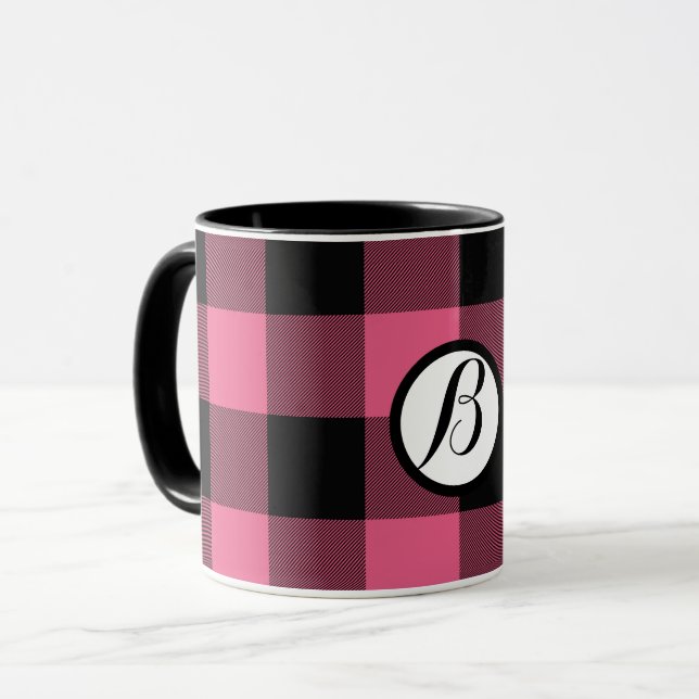 Rosa och svarta rutiga Buffalo Plaid Mugg (Framsida vänster)