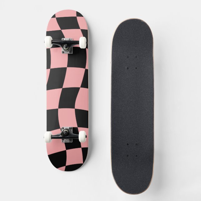 Rosa och svarta rutiga mini skateboard bräda 18,5 cm (Framsida)
