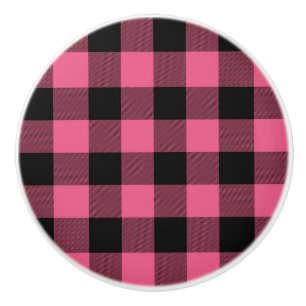 Rosa och svarta rutiga rutor Buffalo Plaid Knopp