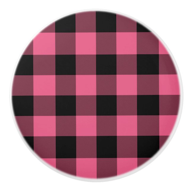 Rosa och svarta rutiga rutor Buffalo Plaid Knopp (Framsidan)