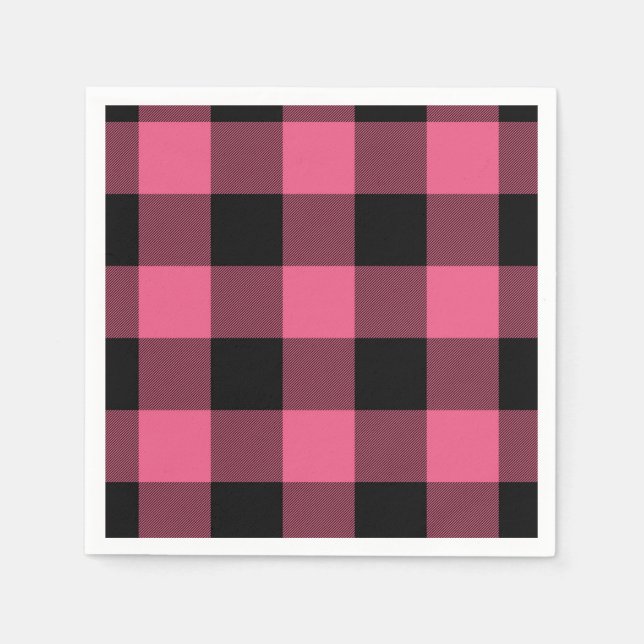Rosa och svarta rutiga rutor Buffalo Plaid Pappersservett (Framsidan)