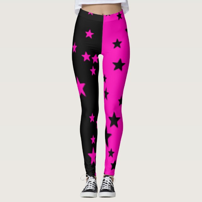 Rosa Och Svarta Stjärn Leggings (Framsida)