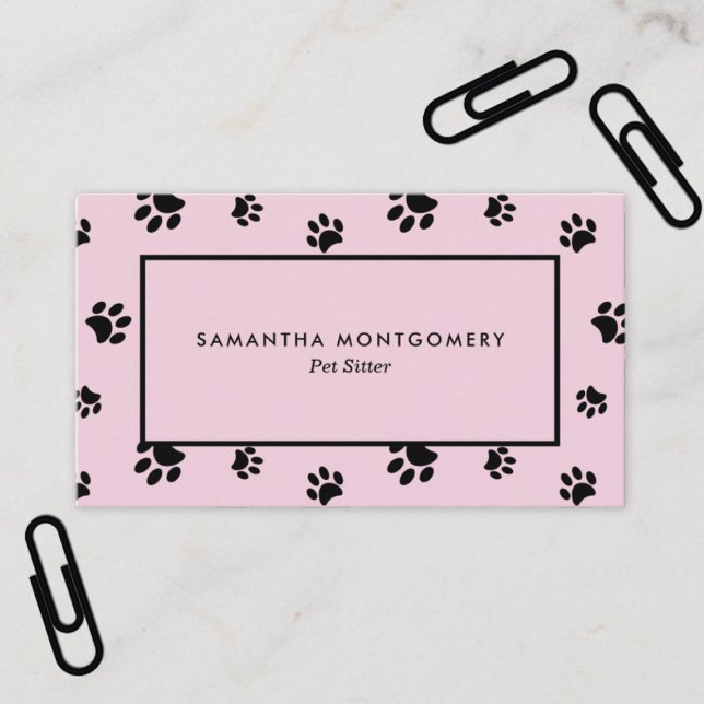 Rosa och svarta tassavtryck Professionell husdjurs Visitkort (Pink and Black Paw Prints Professional Pet Sitter Business Card)