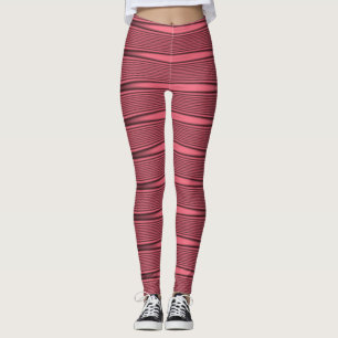 Rosa och svarta vågiga linjer leggings