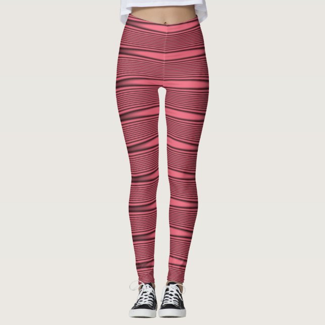 Rosa och svarta vågiga linjer leggings (Framsida)