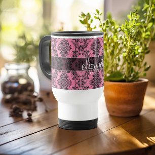 Rosa- och svartvinnsmönster för Vintage med Monogr Resemugg
