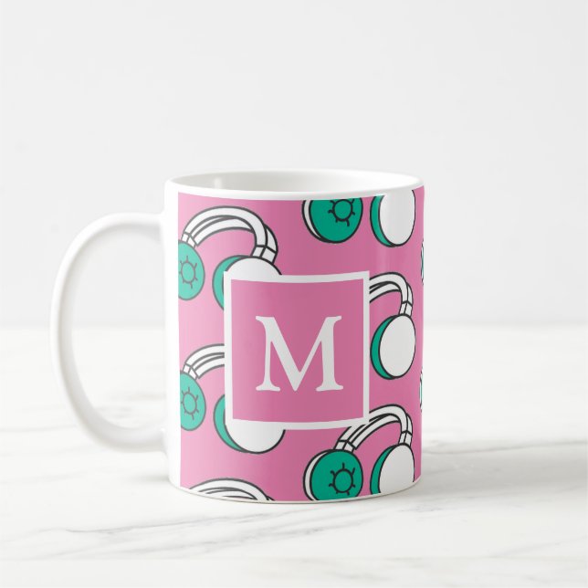 Rosa och takhörlurar, popup Art Mönster Monogram Kaffemugg (Vänster)