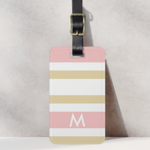 Rosa och Tan Ränder Preppy Anpassad Initial Bagagebricka