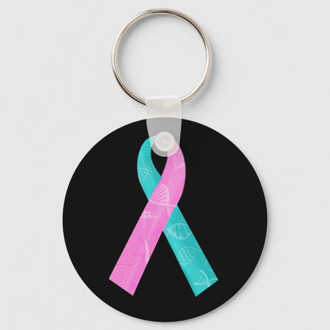 Rosa och Teal BRCA DNA Ribbon Nyckelring (Framsida)