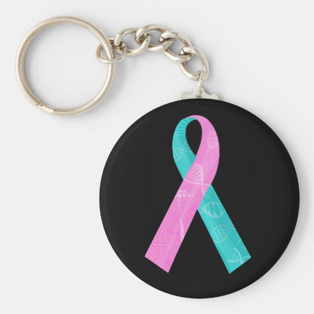 Rosa och Teal BRCA DNA Ribbon Nyckelring (Framsidan)