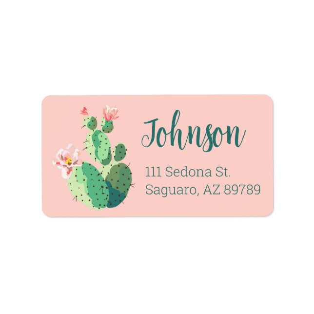 Rosa och Teal Cactus Southwest Address Label Adressetikett (Framsidan)