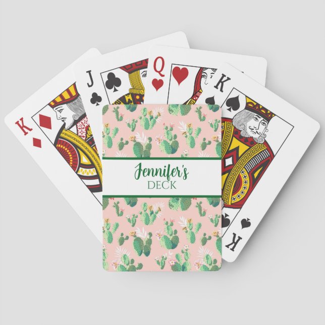 Rosa och Teal Cactus Southwest-betalkort Casinokort (Baksidan)