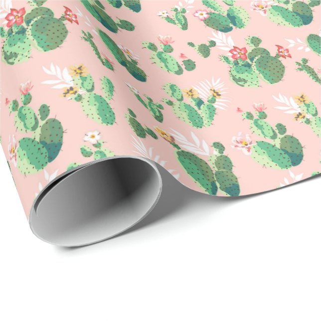 Rosa och Teal Cactus Southwest Gift Wrap Presentpapper (Rullad Hörn)