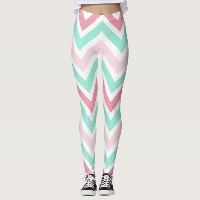 Rosa och Teal Chevron Leggings (Framsida)