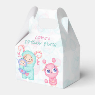 Rosa och Teal Cute Monsters Girl Födelsedagsfest Presentaskar