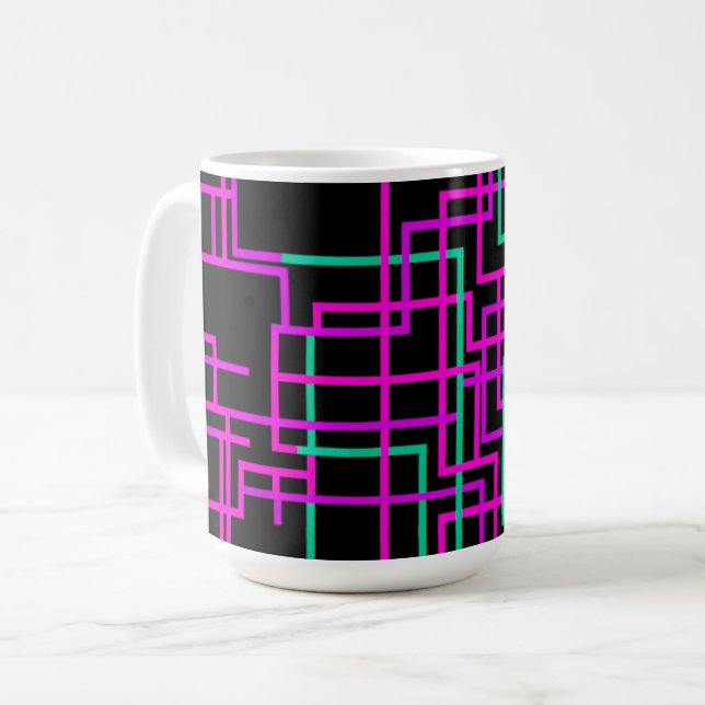 Rosa och teal geometrisk grid kaffemugg (Framsida vänster)