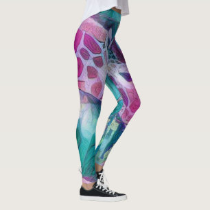Rosa och Teal Giraffe Kreativ Wildlife Abstrakt Leggings