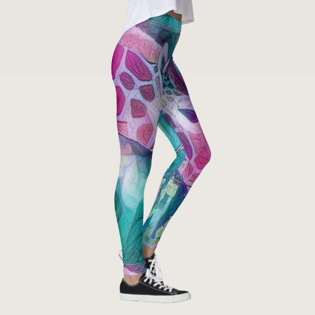 Rosa och Teal Giraffe Kreativ Wildlife Abstrakt Leggings (Höger)