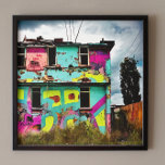 Rosa och Teal Graffiti Art | Övergivna hus Canvastryck<br><div class="desc">Färgfull teal,  gult och rosa graffiti urban art övergav byggnad. Det här bild var AI-genererad konst. generativecveinnehåll</div>