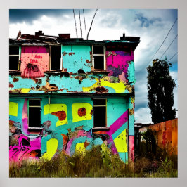 Rosa och Teal Graffiti Art | Övergivna hus Poster