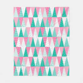 Rosa och Teal Julgranar Fleecefilt