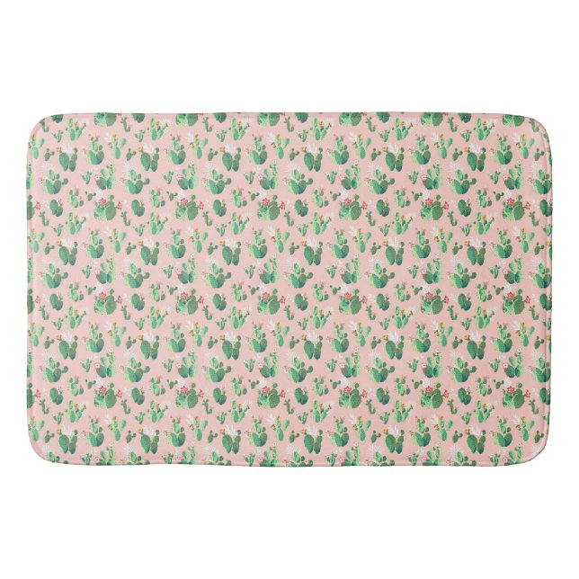 Rosa och teal kaktus sydvästlig badrumsmatta dekor (Framsidan)
