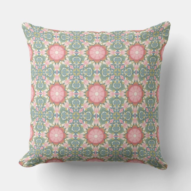 Rosa och teal Mandala Boho Kudde (Framsida)