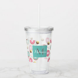 Rosa och Teal Munkmix Monogram Anpassad Take Away Mugg