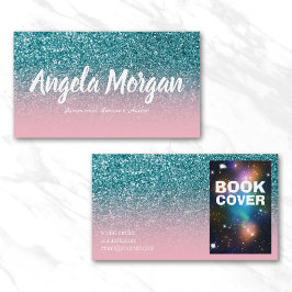 Rosa och teal Ombre Glitter Foto Författare Visitkort