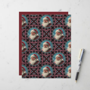 Rosa och Teal Retro Santa Mandala Tile-skrapbok