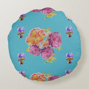 Rosa och Teal Rosor ro Decor Cushion Rund Kudde