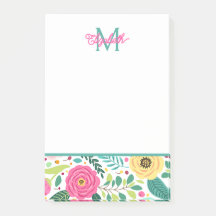 Rosa och teal vårblomma monogram