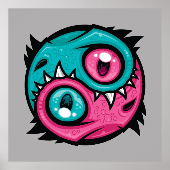 Rosa och teal Yin Yang-drakar Poster (Framsidan)