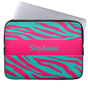 Rosa och Teal Zebra Personlig Laptop sleeve