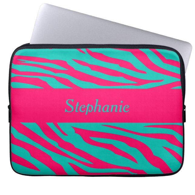 Rosa och Teal Zebra Personlig Laptop sleeve (Framsidan)