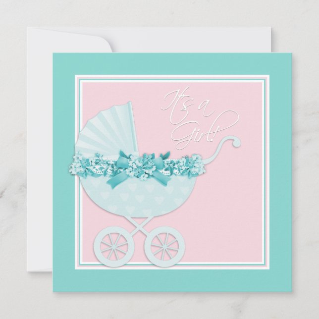 Rosa och tealblå baby shower-inbjudningar inbjudningar (Framsida)
