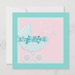 Rosa och tealblå baby shower-inbjudningar inbjudningar