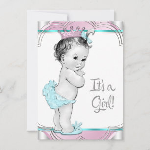 Rosa och tealblå prinsessa baby shower inbjudningar