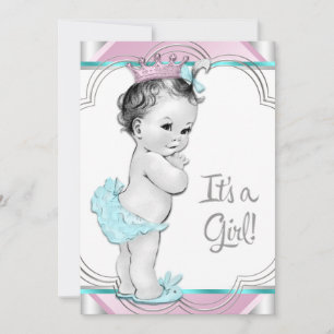 Rosa och tealblå prinsessa baby shower inbjudningar
