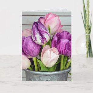 rosa- och tulipklappar för lila kort